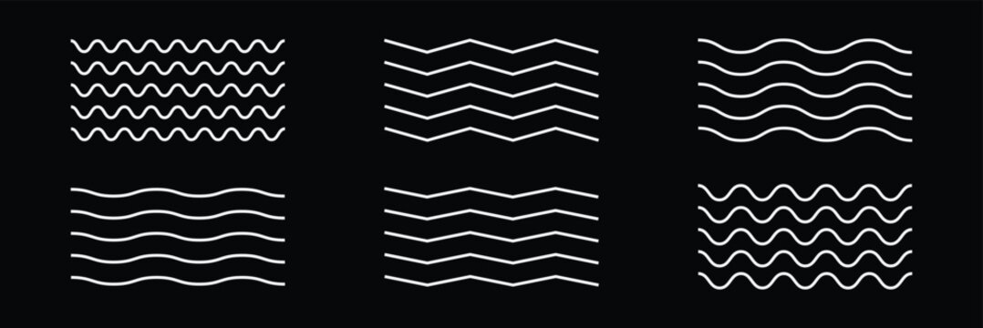 Wave line and wavy zigzag pattern lines. Vector black underlines, smooth end squiggly horizontal curvy squiggles. Wave line and wavy zigzag lines. Black underlines wavy curve zig zag line pattern . 