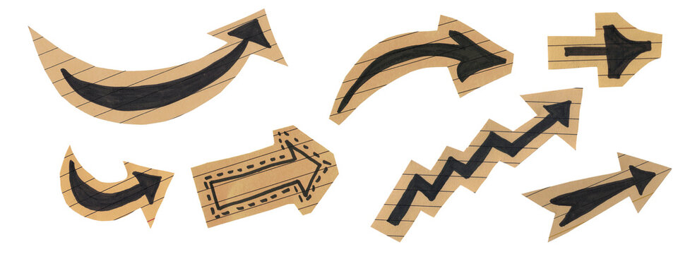 scrapbook scrapbooking collage set collection doodle - hand drawn doodle arrows icons, sketch and scribble jagged arrow set on craft paper, isolated on transparent or white background png..