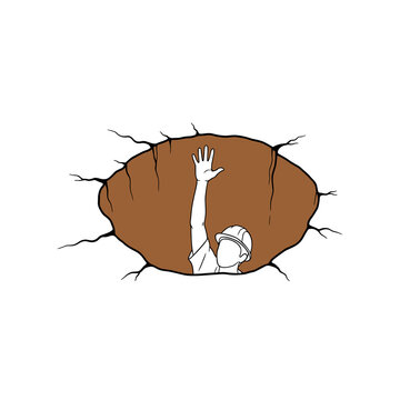 Danger vector theme, person reaching out from a dark hole, struggle for survival, extreme crisis, trapped in difficult situation