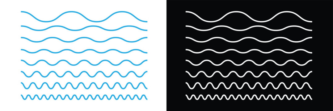 Wave line and wavy zigzag pattern lines. Vector black underlines, smooth end squiggly horizontal curvy squiggles. Wave line and wavy zigzag lines. Black underlines wavy curve zig zag line pattern . 