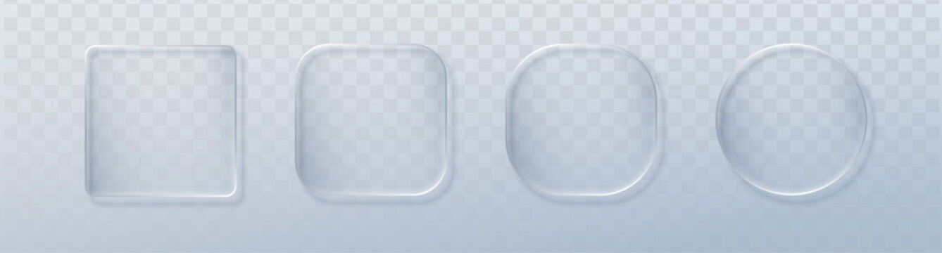 Set of Glass liquid effect with button box circle for 3d ui transparent. Web icon text with glass shape white for element interface light. Infographic vector glass with square button morphism for box