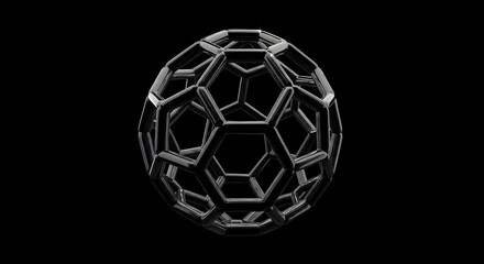 Fototapeta premium Abstract 3D Geometric Soccer Ball Design on Black Background with Glowing Edges