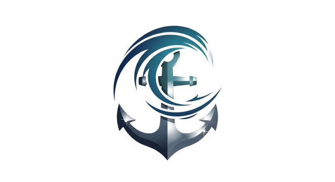 Anchor with abstract wave design logo symbol.