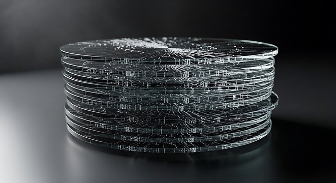 Stack of CDs, compact discs, shiny discs, digital media