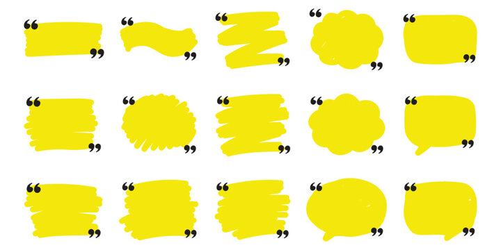 mega set of Text box frame set with quotation mark. Hand drawn marker brush stroke text speech message frame background. Quotation mark dialog speech, square, chat banner design template.