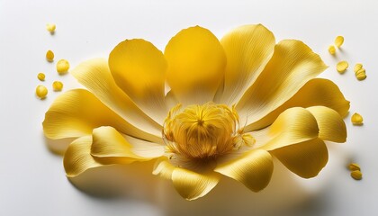 Fototapeta premium Artistic Illustration Of Modern Yellow Billy Button Petals Exhibiting A Refreshing Aesthetic On A Stark Pristine White Canvas