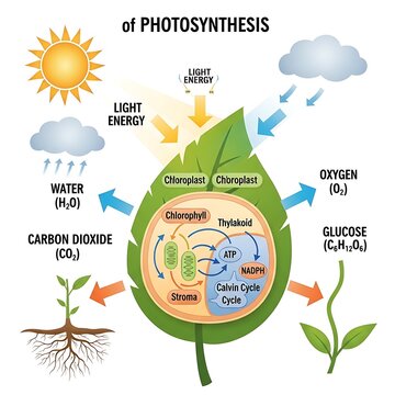 Detailed diagram of plant photosynthesis process.