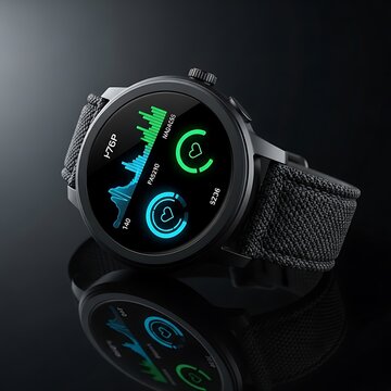 Smartwatch showing heart rate and steps on screen. apple iwatch