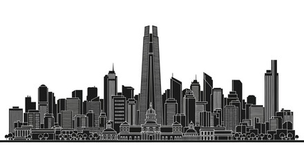 Naklejka premium Melbourne City Skyline Silhouette Vector Illustration