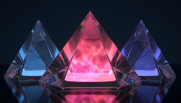 Neon Fractals, Crystalline Triad, Prismatic Pyramids, Holographic Geometry, Synthetic Sapphires.