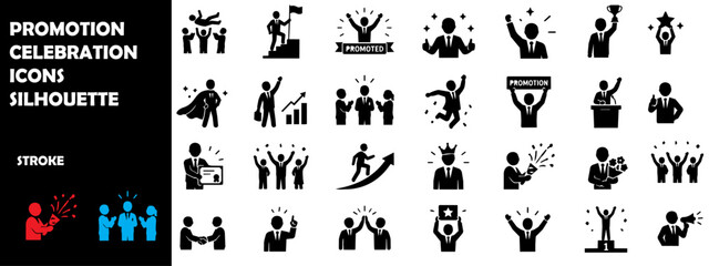 Naklejka premium Promotion Celebration Silhouette Vector – Career Success and Office Achievement Icons