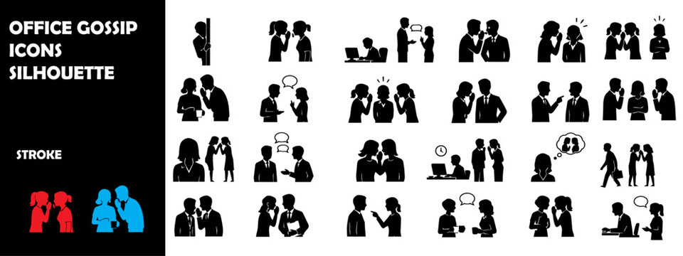 Office Gossip Silhouette Vector &ndash; Workplace Rumors and Corporate Communication Icons