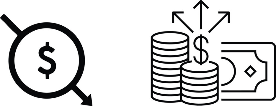 Financial icons for money decrease and increase