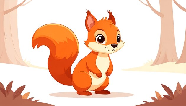 Adorable cartoon squirrel in forest setting