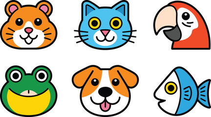 Fototapeta premium Set of six cute cartoon animal head portraits for children design and educational projects