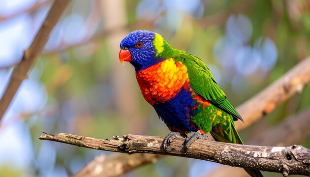 Vibrant Parrot Perched on Branch Outdoors
