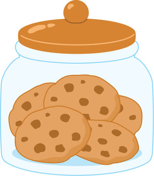 Chocolate chip cookies in jar, Hand drawn sweet cookies illustration