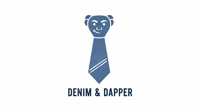 Blue denim texture necktie with bear head logo