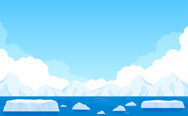 北極の流氷と雪山の背景_横 © Peco