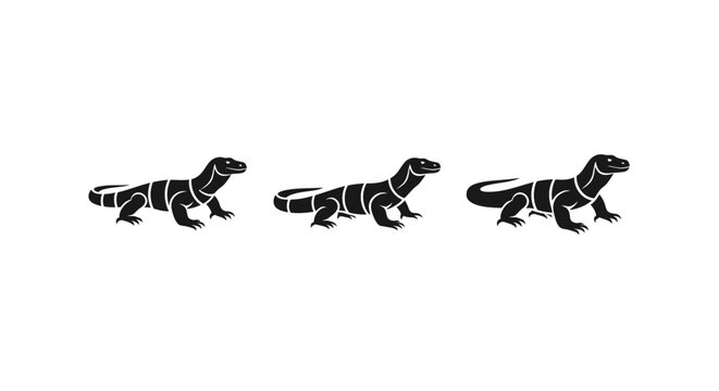 Three Detailed Cartoon Chameleons Facing Same Direction.