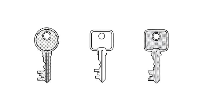 Three different styles of metal keys illustration.