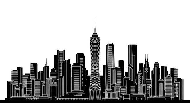 Iconic Cairo Skyline Silhouette in Black and White