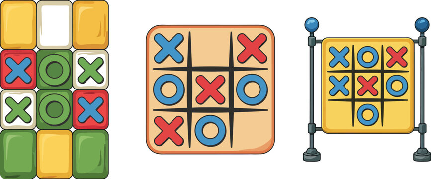 Colorful tic tac toe game pieces and blocks