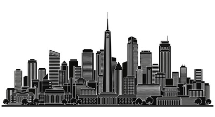Fototapeta premium Modern City Skyline Silhouette with Skyscraper Vector Illustration