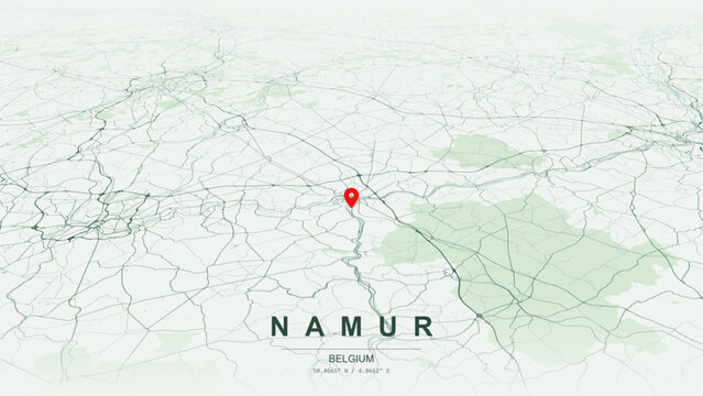 Modern minimalist vector map of Namur, Wallonia, Belgium. High-quality scalable illustration of Namur city grid, Meuse and Sambre river confluence for posters and design.
