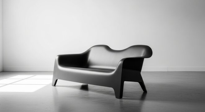 Sleek Monochrome Molded Plastic Sofa Unit Showcasing Modern Minimalist Design in a Studio Setting