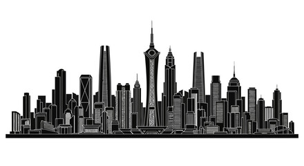 Fototapeta premium Black and white city skyline silhouette illustration
