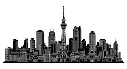 Obraz premium Tokyo city skyline silhouette with iconic tower, modern urban landscape