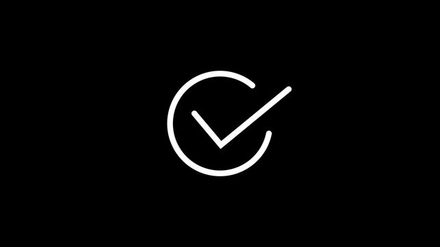 White checkmark on black background, confirmation symbol, tick mark animation, verification sign, approval simple