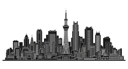 Obraz premium Tokyo Skytree Skyline Silhouette, Minimalist Cityscape Illustration