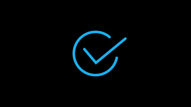 Blue checkmark on black background, verification symbol, confirmation sign, approval mark animation tick mark