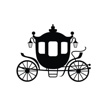 Horse drawn carriage silhouette illustration on a white background