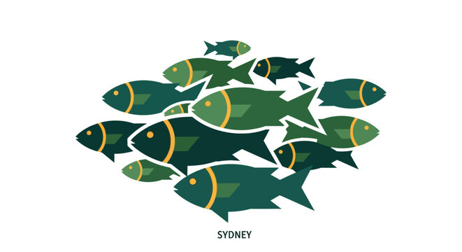 Colorful Illustrated School of Swimming Snook Fish.