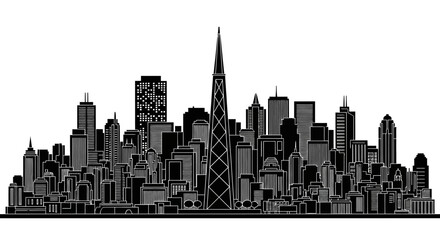 Fototapeta premium Chicago City Skyline Silhouette Illustration