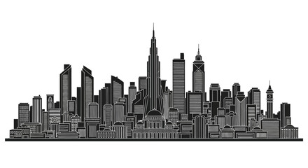 Obraz premium Black and white city skyline silhouette illustration