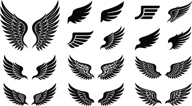eagle feathers pattern with wings silhouettes, black ink style for bold vintage designs