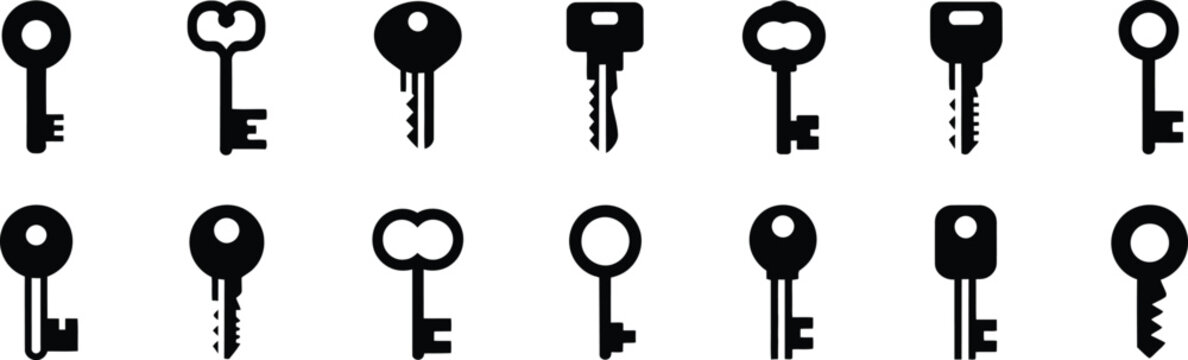 keys line art with minimalist icons, isolated on white background for ui and branding graphics