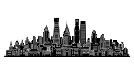 Obraz premium Black and white city skyline silhouette illustration