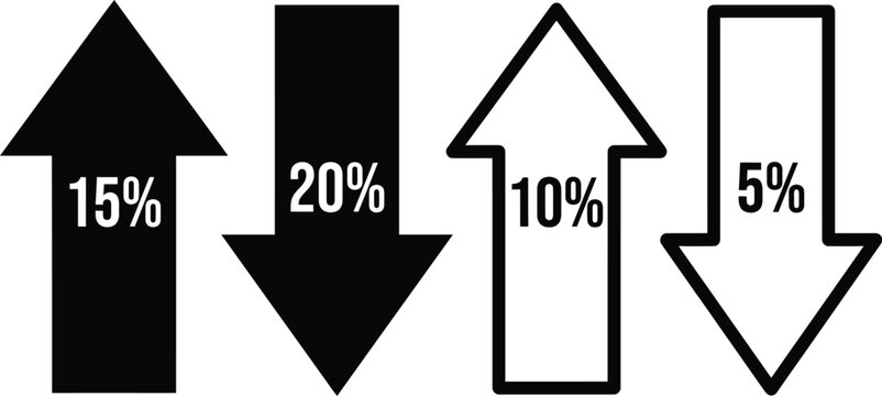 arrows hand drawn set with percentage indicators and black lines featuring increase, decrease, growth with decline