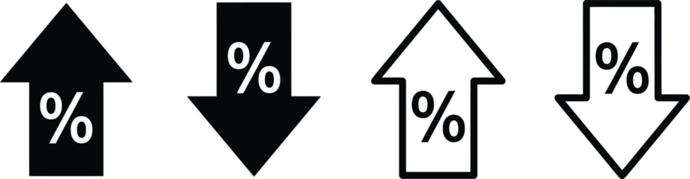 arrows percentage set with upward and downward direction symbols featuring icons, financial, growth with decline