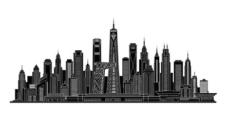 Fototapeta premium Beijing City Skyline Silhouette, Minimalist Black Urban Landscape