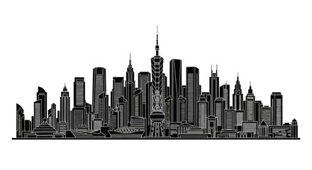 Fototapeta premium Shanghai City Skyline Silhouette, Urban Architectural Landmark