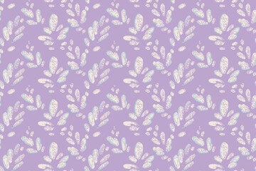 Fototapeta premium Seamless pastel botanical pattern with textured leaves on a lavender background. Ideal for fabric, wallpaper, packaging, and modern surface design.