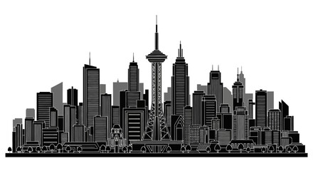 Obraz premium Modern City Skyline Silhouette with Iconic TV Tower, Urban Concept