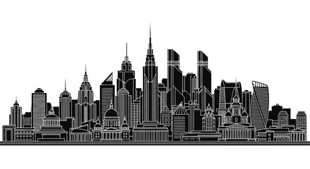 Fototapeta premium Modern City Skyline Silhouette Illustration, Urban Architectural Concept