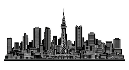 Fototapeta premium Tokyo city skyline silhouette icon, minimalist urban cityscape vector